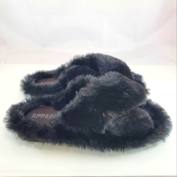 NWT$100 Apparis Black Faux Fur Biba Noir Slides Slip-on Slippers Sz 9 - Picture 9 of 16